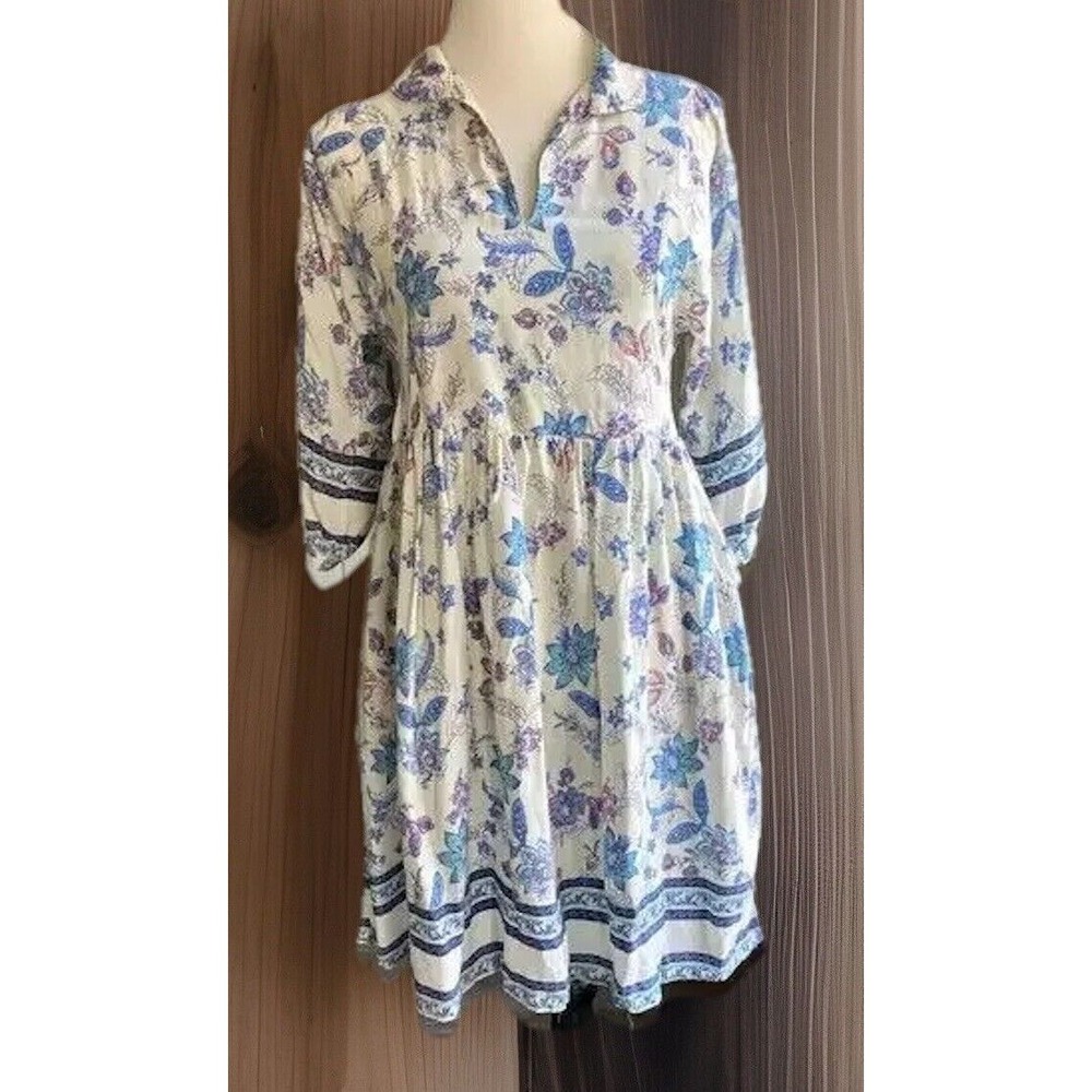 Simply Noelle Fit & Flare Dress S/M 8-10 boho Floral 100%‎ Rayon V-Neck blue